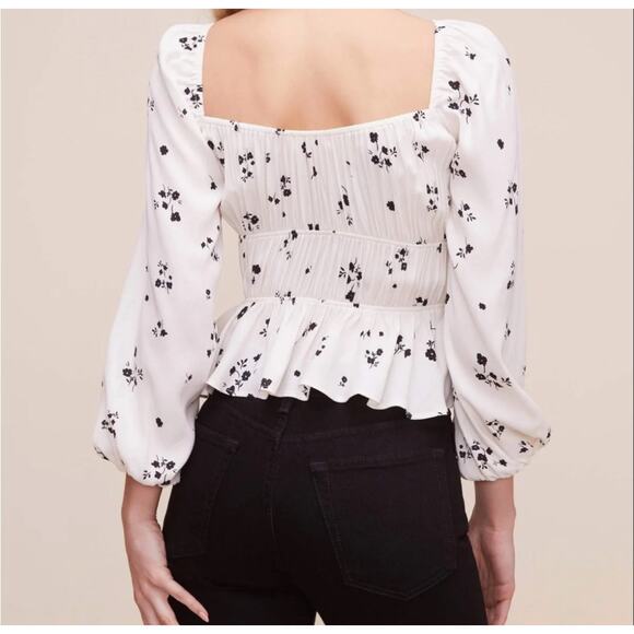 Astr the Label Black and White Floral Shirred SmockedTop Boho size XS - Picture 2 of 7